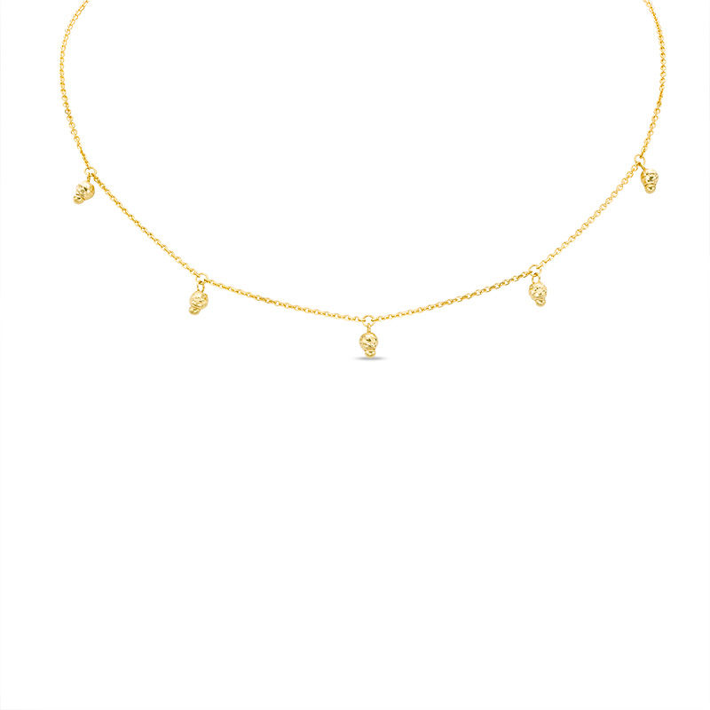 Diamond-Cut Dangle Bead Station Choker Necklace in 14K Gold - 16"