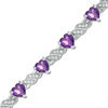 Thumbnail Image 0 of 5.0mm Heart-Shaped Amethyst and Lab-Created White Sapphire Twisted Ribbon Link Bracelet in Sterling Silver - 7.25"