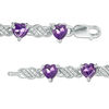 Thumbnail Image 2 of 5.0mm Heart-Shaped Amethyst and Lab-Created White Sapphire Twisted Ribbon Link Bracelet in Sterling Silver - 7.25"