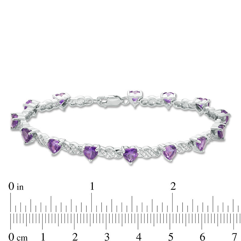 5.0mm Heart-Shaped Amethyst and Lab-Created White Sapphire Twisted Ribbon Link Bracelet in Sterling Silver - 7.25"