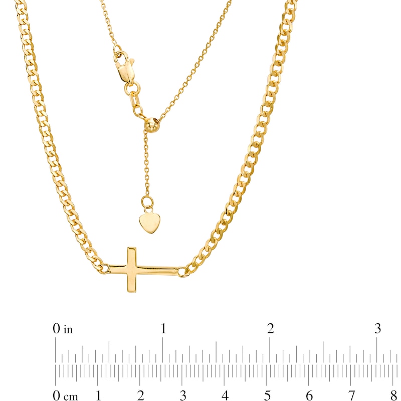 Sideways Cross Curb Chain Choker Necklace in 14K Gold - 17"