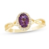 Thumbnail Image 0 of Oval Amethyst and 1/15 CT. T.W. Diamond Frame Twist Shank Ring in 10K Gold