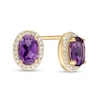 Thumbnail Image 0 of Oval Amethyst and 1/10 CT. T.W. Diamond Frame Stud Earrings in 10K Gold