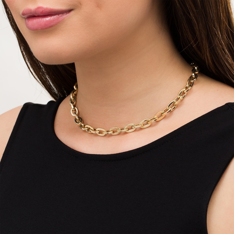 7.0mm Oval Link Chain Choker Necklace in Hollow 10K Gold - 16"