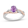 Thumbnail Image 0 of Enchanted Disney Rapunzel Oval Amethyst and 1/10 CT. T.W. Diamond Promise Ring in Sterling Silver and 10K Rose Gold