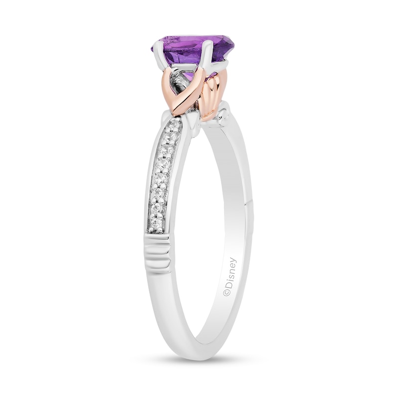 Enchanted Disney Ariel Oval Amethyst and 1/10 CT. T.W. Diamond Ring in Sterling Silver and 10K Rose Gold Plate