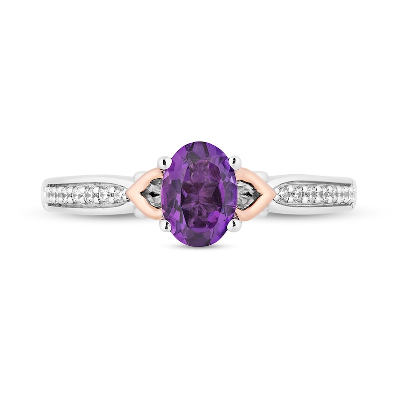 Enchanted Disney Ariel Oval Amethyst and 1/10 CT. T.W. Diamond Ring in Sterling Silver and 10K Rose Gold Plate