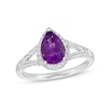 Thumbnail Image 0 of Pear-Shaped Amethyst and White Lab-Created Sapphire Frame Split Shank Ring in Sterling Silver