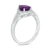 Thumbnail Image 2 of Pear-Shaped Amethyst and White Lab-Created Sapphire Frame Split Shank Ring in Sterling Silver
