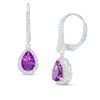 Thumbnail Image 0 of Pear-Shaped Amethyst and White Lab-Created Sapphire Frame Drop Earrings in Sterling Silver