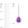 Thumbnail Image 2 of Pear-Shaped Amethyst and White Lab-Created Sapphire Frame Drop Earrings in Sterling Silver