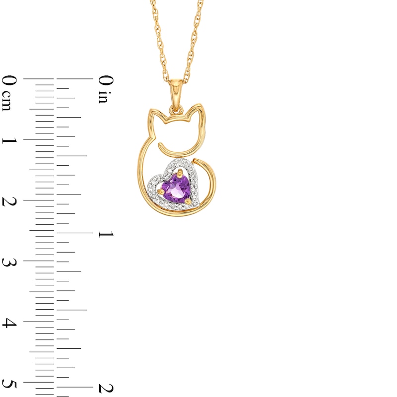 Heart-Shaped Amethyst and 1/10 CT. T.W. Diamond Kitten Pendant in Sterling Silver with 14K Gold Plate