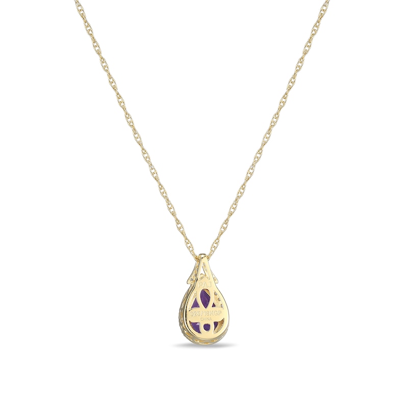 Pear-Shaped Amethyst and White Lab-Created Sapphire Frame Pendant in Sterling Silver with 18K Gold Plate