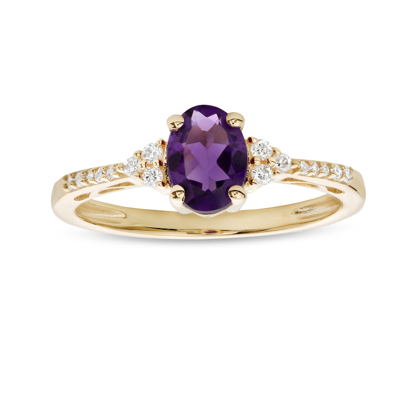 Oval Amethyst and 1/10 CT. T.W. Diamond Ring in 10K Gold