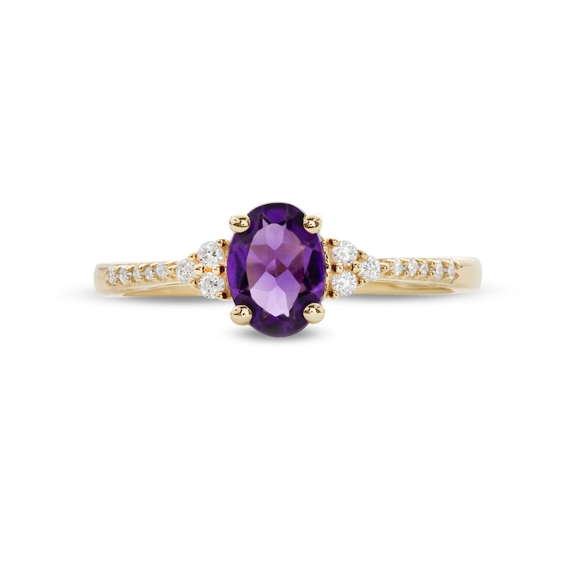 Oval Amethyst and 1/10 CT. T.W. Diamond Ring in 10K Gold