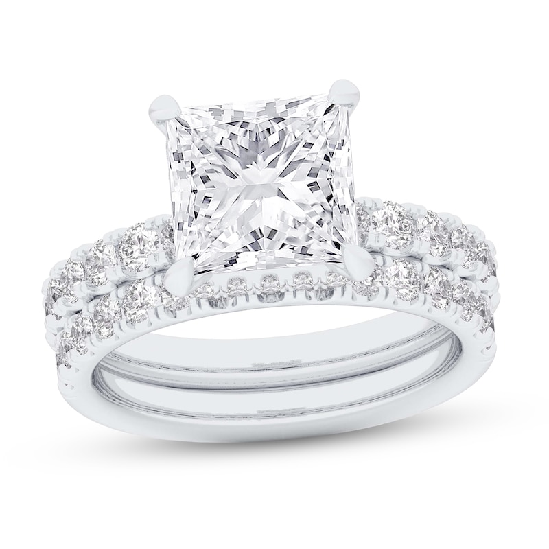 4-1/3 CT. T.W. Princess-Cut Certified Lab-Created Diamond Bridal Set in 14K White Gold (F/VS2)