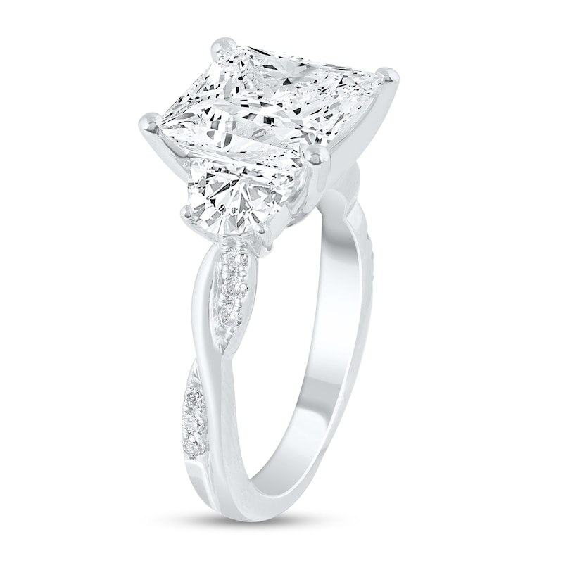 6 CT. T.W. Princess-Cut and Half-Moon Certified Lab-Created Diamond Twist Engagement Ring in 14K White Gold (F/VS2)
