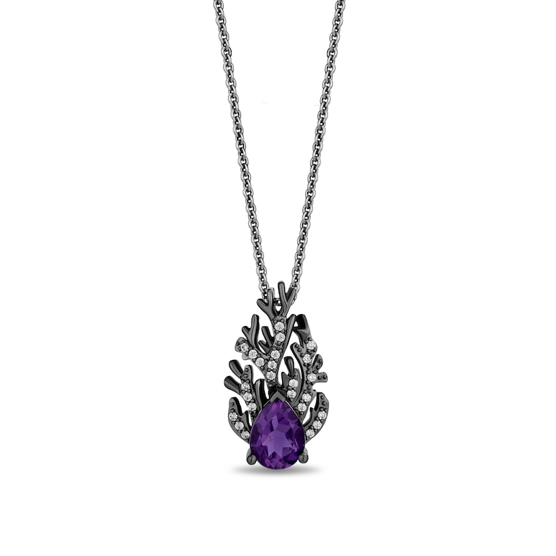 Enchanted Disney Villains Ursula Pear-Shaped Amethyst and 1/8 CT. T.W. Diamond Coral Pendant in Sterling Silver - 19”