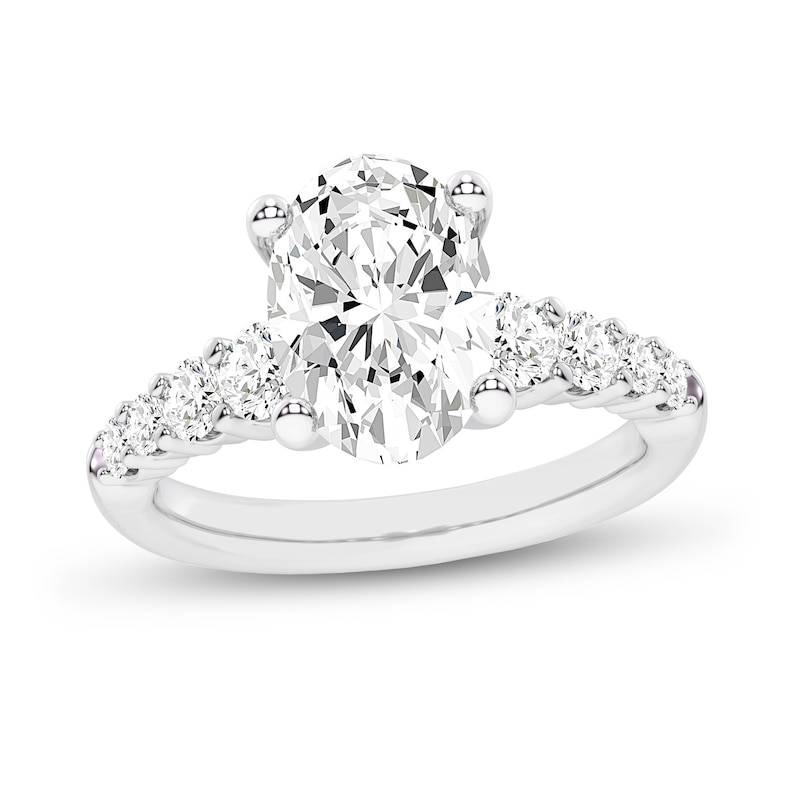 3-3/4 CT. T.W. Oval Certified Lab-Created Diamond Graduated Shank Engagement Ring in 14K White Gold (I/SI2)