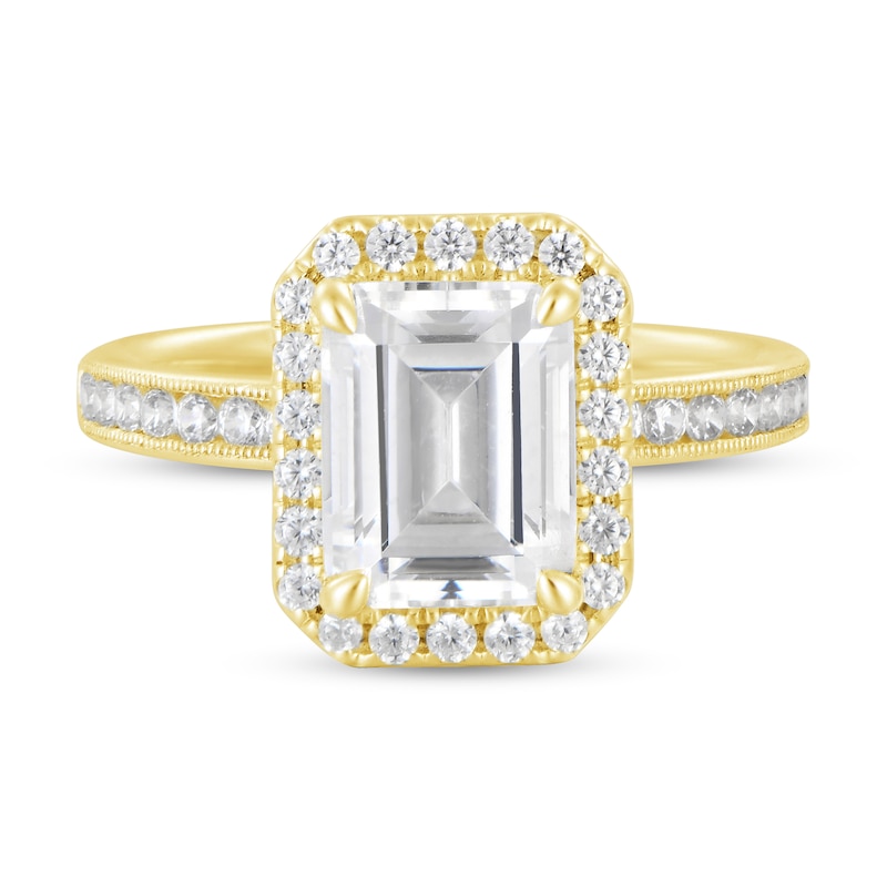 3-1/2 CT. T.W. Emerald-Cut Certified Lab-Created Diamond Frame Vintage-Style Engagement Ring in 14K Gold (F/VS2)