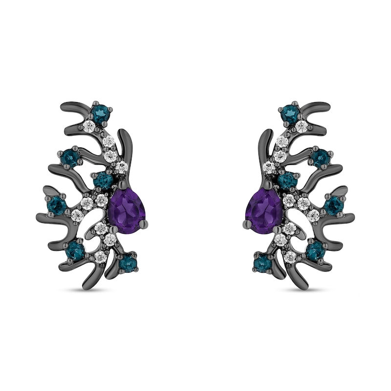 Enchanted Disney Villains Ursula Amethyst, Blue Topaz and 1/10 CT. T.W. Diamond Coral Stud Earrings in Sterling Silver