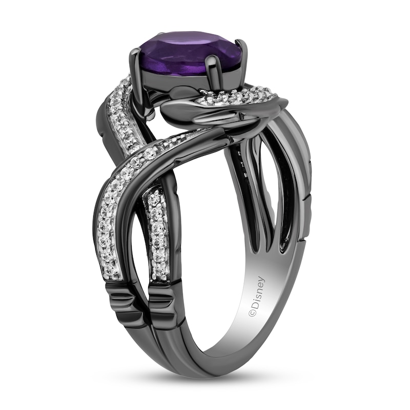 Enchanted Disney Villains Ursula Oval Amethyst and 1/5 CT. T.W. Diamond Eel Bypass Twist Ring in Sterling Silver