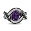 Thumbnail Image 3 of Enchanted Disney Villains Ursula Oval Amethyst and 1/5 CT. T.W. Diamond Eel Bypass Twist Ring in Sterling Silver