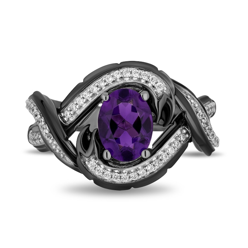 Enchanted Disney Villains Ursula Oval Amethyst and 1/5 CT. T.W. Diamond Eel Bypass Twist Ring in Sterling Silver