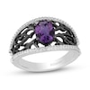 Thumbnail Image 0 of Enchanted Disney Villains Ursula Oval Amethyst and 1/5 CT. T.W. Diamond Coral Open Shank Ring in Sterling Silver