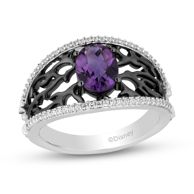 Enchanted Disney Villains Ursula Oval Amethyst and 1/5 CT. T.W. Diamond Coral Open Shank Ring in Sterling Silver