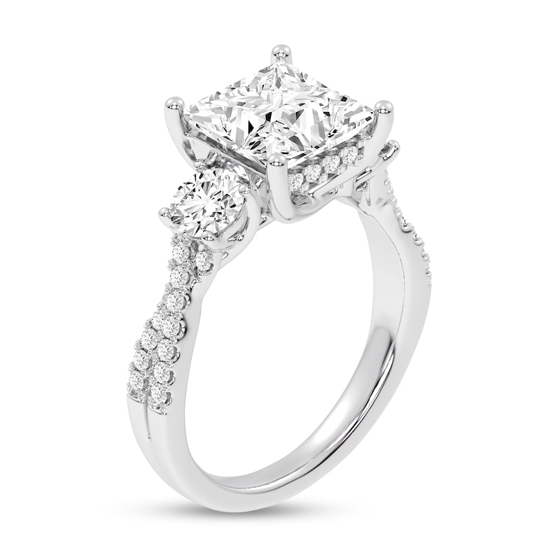 4 CT. T.W. Princess-Cut Certified Lab-Created Diamond Three Stone Engagement Ring in 14K White Gold (F/SI2)