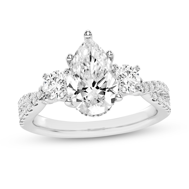 2-3/4 CT. T.W. Pear-Shaped Certified Lab-Created Diamond Three Stone Engagement Ring in 14K White Gold (F/SI2)