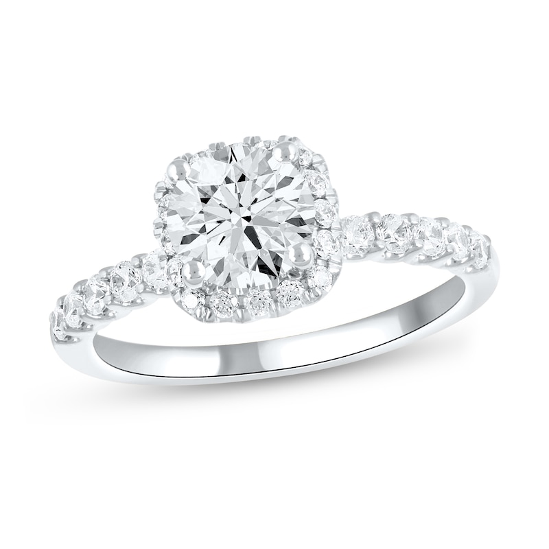 1-1/2 CT. T.W. Certified Lab-Created Diamond Cushion-Shaped Frame Engagement Ring in 14K White Gold (F/SI2)